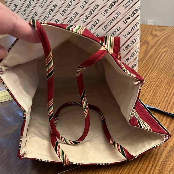 Longaberger Holiday 2005 Tote Bag Holiday Stripe Embroidered Front Pocket NIB - Picture 3 of 4